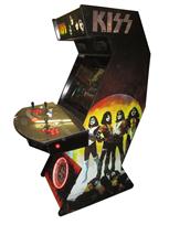 690 2-player, red buttons, orange trackball, black trim, spinner, kiss, flames and guitar