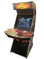 747 2-player, yellow buttons, red buttons, lighted, red trackball, black trim, gold trim, tron joystick, spinner, loard of the rings