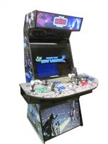 1037 4-player, green buttons, blue buttons, purple buttons, red buttons, white trackball, black trim, tron joystick, spinner, the arcade strikes back, star wars