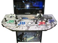 1041 4-player, green buttons, blue buttons, purple buttons, red buttons, white trackball, black trim, tron joystick, spinner, return of the arcade, star wars