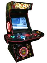1 4-player, lighted, mame, donkey kong, led lights, green buttons, blue buttons, red buttons, yellow buttons, red trackball, tron joystick, spinner