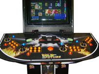 13 4-player, back to the future, lighted, orange buttons, orange trackball, blue buttons, flux capacitor 