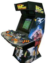 12 4-player, back to the future, lighted, orange buttons, orange trackball, blue buttons, flux capacitor 
