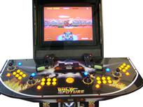 10 4-player, back to the future, lighted, orange buttons, orange trackball, blue buttons, flux capacitor 