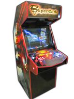 124 2-player, supercade, red buttons, blue buttons, lighted, red trackball, super man