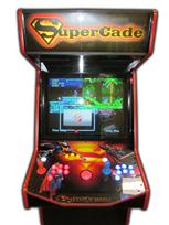 123 2-player, supercade, red buttons, blue buttons, lighted, red trackball, super man