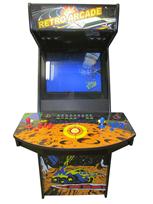 627 2-player, blue buttons, red buttons, yellow trackball, black trim, retro arcade