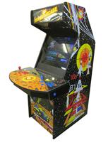 629 2-player, blue buttons, red buttons, yellow trackball, black trim, retro arcade