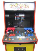 1005 2-player, blue buttons, red buttons, blue trackball, red trim, black trim, pac man