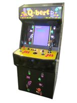 1061 2-player, red buttons, black buttons, black trackball, black trim, tron joystick, spinner, classic arcade, q bert black