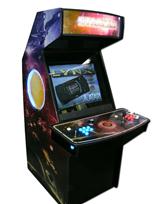 174 2-player, starcade, lighted, blue buttons, red buttons, orange trackball, black, space, led lights, spinner