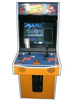 114 2-player, donkey kong, orange, orange buttons, orange trackball, coin door, tron joystick, spinner