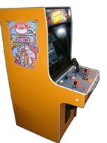 113 2-player, donkey kong, orange, orange buttons, orange trackball, coin door, tron joystick, spinner