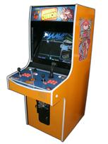112 2-player, donkey kong, orange, orange buttons, orange trackball, coin door, tron joystick, spinner