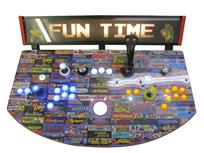 722 2-player, yellow buttons, blue buttons, lighted, white trackball, red trim, black trim, spinner, fun time, arcade game pics