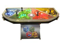 754 4-player, yellow buttons, green buttons, blue buttons, red buttons, lighted, red trackball, silver trim, nintend classics