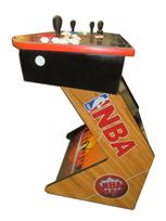 755 4-player, green buttons, blue buttons, red buttons, white buttons, white trackball, orange trim, black trim, spinner, nba jams, wood grain