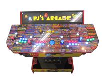 851 4-player, yellow buttons, green buttons, blue buttons, red buttons, lighted, blue trackball, red trim, pjs arcade, pac man theme