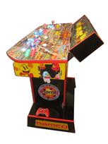 853 4-player, yellow buttons, green buttons, blue buttons, red buttons, lighted, blue trackball, red trim, pjs arcade,pac man
