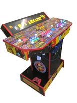854 4-player, yellow buttons, green buttons, blue buttons, red buttons, lighted, blue trackball, red trim, pjs arcade, pac man