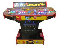 855 4-player, yellow buttons, green buttons, blue buttons, red buttons, lighted, blue trackball, red trim, pjs arcade, pac man