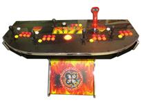 884 4-player, yellow buttons, red buttons, orange buttons, orange trackball, silver trim, tron joystick, spinner, kiss, band
