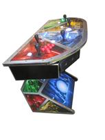 888 4-player, yellow buttons, green buttons, blue buttons, red buttons, lighted, white trackball, silver trim, alien