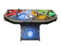 889 4-player, yellow buttons, green buttons, blue buttons, red buttons, lighted, white trackball, silver trim, spinner, termiator