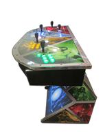 890 4-player, yellow buttons, green buttons, blue buttons, red buttons, lighted, white trackball, silver trim, terminator