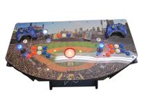 979 2-player, blue buttons, orange buttons, white buttons, red trackball, black trim, detroit baseball
