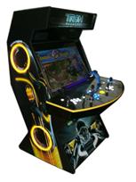 454 4-player, tron, tron joystick, lighted, spinner, blue buttons, white buttons, yellow trackball, uv light, black yellow