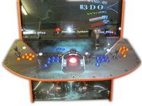 569 4-player, blue buttons, orange buttons, lighted, red trackball, orange trim, tron joystick, tron