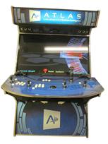 623 4-player, blue buttons, white buttons, black trackball, yellow trim, tron joystick, atlas