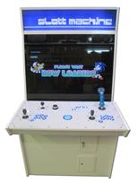 829 2-player, blue buttons, lighted, blue trackball, white trim, tron joystick, spinner, slott machine