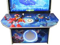 938 4-player, blue buttons, red buttons, white buttons, yellow trackball, white trim, mega man