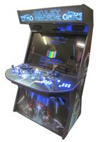 966 4-player, blue buttons, lighted, blue trackball, blue trim, black trim, tron joystick, spinner, okuley arcade, tron