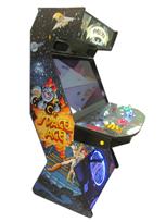 993 4-player, yellow buttons, green buttons, blue buttons, red buttons, lighted, blue trackball, black trim, spinner, space ace, spade cade