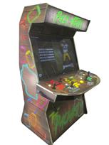 1126 4-player, yellow buttons, green buttons, blue buttons, red buttons, yellow trackball, silver trim, spinner, pack attack, wisconsin
