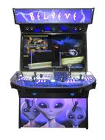1134 4-player, purple buttons, lighted, blue trackball, black trim, tron joystick, spinner, belive, aliens