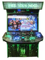 1161 4-player, green buttons, blue buttons, lighted, green trackball, green trim, black trim, tron joystick, spinner, free your mind matrix
