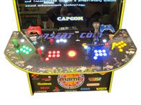 1169 4-player, yellow buttons, green buttons, blue buttons, red buttons, lighted, red trackball, yellow trim, tron joystick, spinner, bays arcade, mame