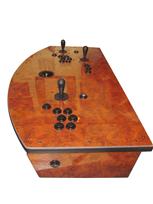 713 2-player, black buttons, black trackball, orange trim, wood grain