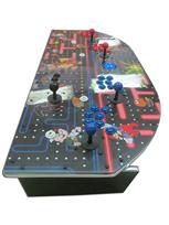 834 4-player, blue buttons, red buttons, black buttons, blue trackball, silver trim, nintendo classics, pac man layout