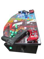 1034 2-player, yellow buttons, green buttons, blue buttons, lighted, red trackball, black trim, spinner, gamebox, mario backround