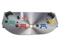 1179 4-player, yellow buttons, green buttons, blue buttons, red buttons, orange buttons, orange trackball, silver trim, outatime, silver